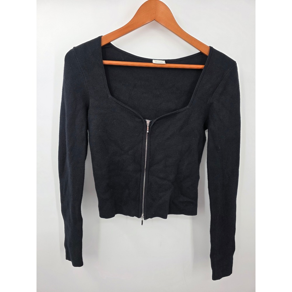 Abercrombie & Fitch Black Ribbed Sweetheart Zip Front Cardigan Sweater Small